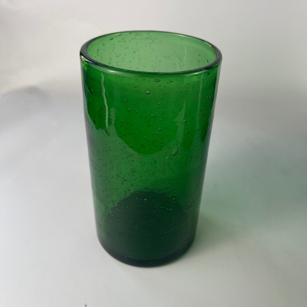 Blown Glass Green Bubble High-Ball Tumbler Glasses; Set of 4; 18 oz 5 5/8” - Picture 4 of 5